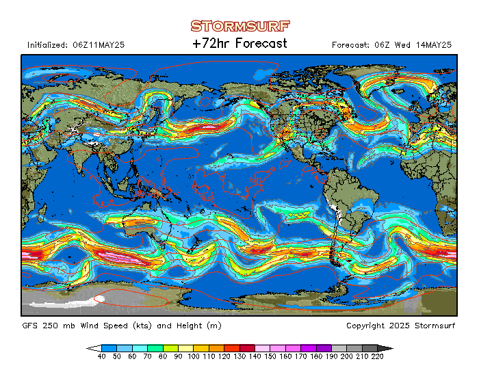 Jet Stream Forecast Map Weather Model - Global Jet Stream Wind And 250 Mb Pressure (Stormsurf)