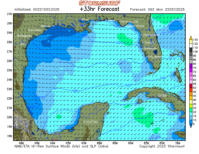 Gulf Of Mexico Wind Map Weather Model - Gulf Of Mexico Wind Speed And Direction (Stormsurf)