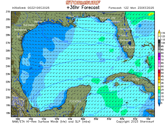 Gulf Of Mexico Prevailing Winds Map Weather Model - Gulf Of Mexico Wind Speed And Direction (Stormsurf)