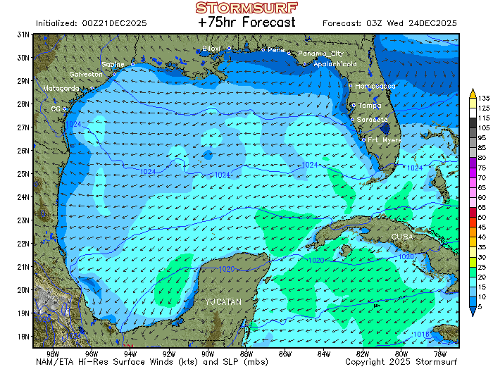 Gulf Of Mexico Prevailing Winds Map Weather Model - Gulf Of Mexico Wind Speed And Direction (Stormsurf)